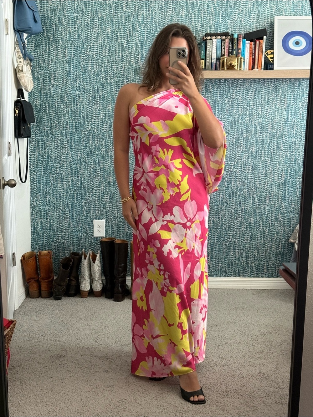 Mandira Wirk One-Shoulder Pink Floral Maxi Dress